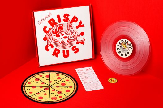 Crispy Crust Label Design und Serato Edition in Form einer Pizzaschachtel
