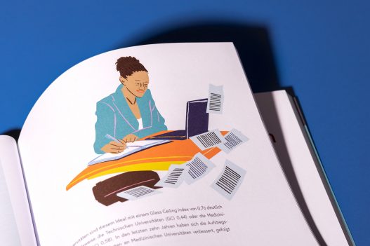 Illustration einer Frau bei der Arbeit am Schreibtisch