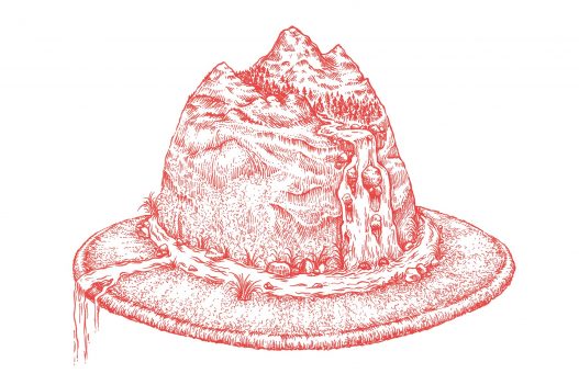 Rot-Weiß Illustration in Form von Hut und Berg